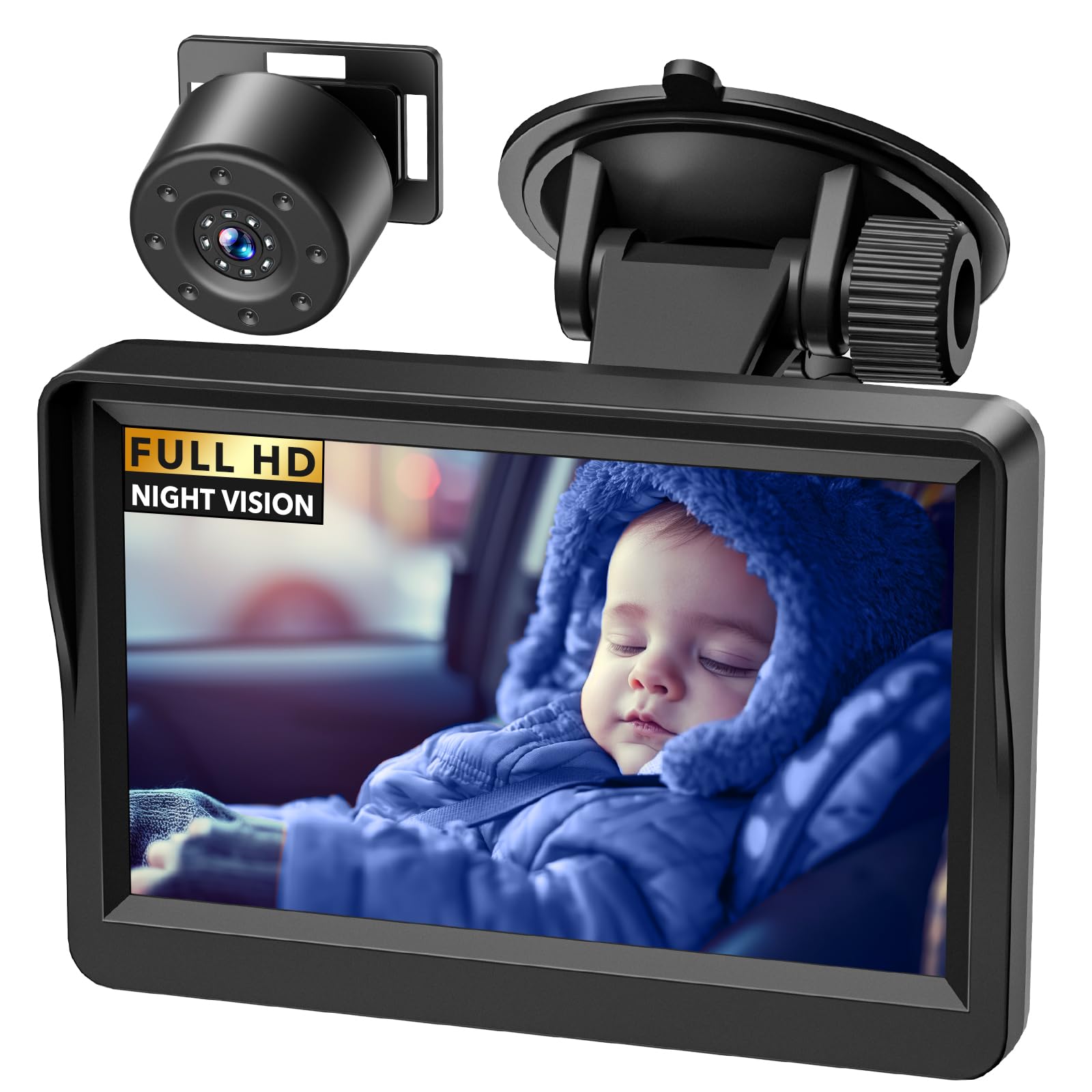 Caméra Voiture Bébé 7 Pouces 1080p – Vision Nocturne IR, Grand Angle 178°, Écran IPS HD – Surveillez Votre Enfant En Conduisant En Toute Sérénité